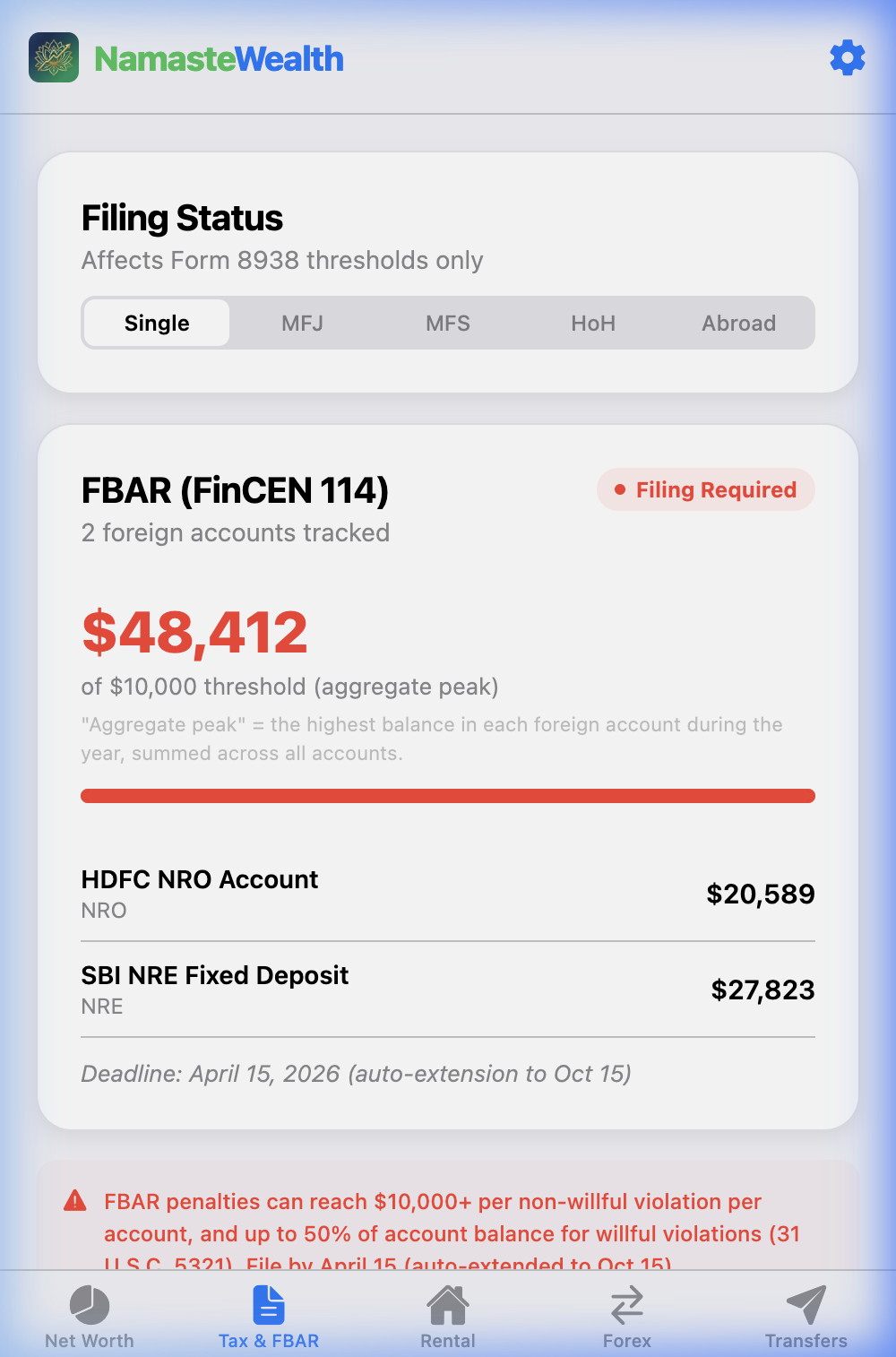 NamasteWealth Compliance Screen